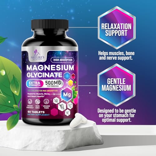 High Absorption Chelated Magnesium Glycinate 525mg - Vegan Capsules for Stress & Sleep (60 Count)