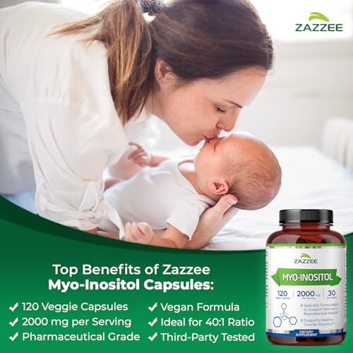 Zazzee Myo Inositol 120 Vegetarian Capsules - 2000mg for Hormonal Balance