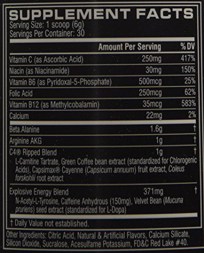 C4 Ripped Pre-Workout Powder – Raspberry Lemonade – 6.3 oz (180g) – Fat Burning Energy & Focus