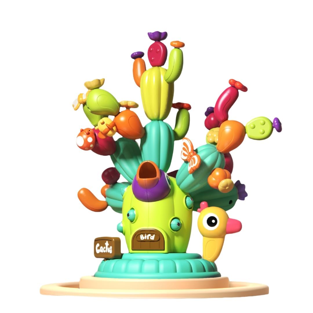 Rainbow Stacking Cactus Toy - 59 Piece Montessori Learning Game for Toddlers (Ages 3+) 