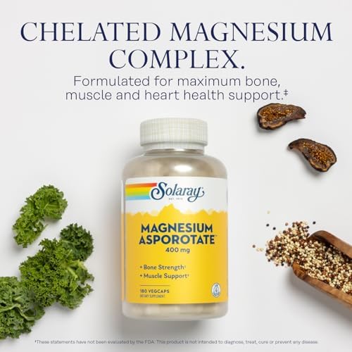 Solaray Magnesium Aspartate 400mg - 180 Vegan Capsules for Muscle & Nerve Support