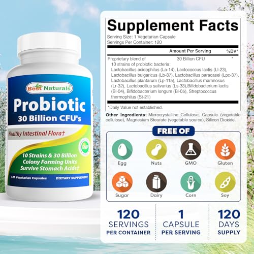 Best Naturals Probiotic 10 Strains, 30 Billion CFU - 120 Veggie Capsules