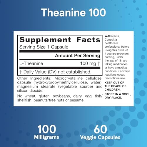 Jarrow Formulas L-Theanine 100mg - 60 Veggie Caps - Calm & Focus Support