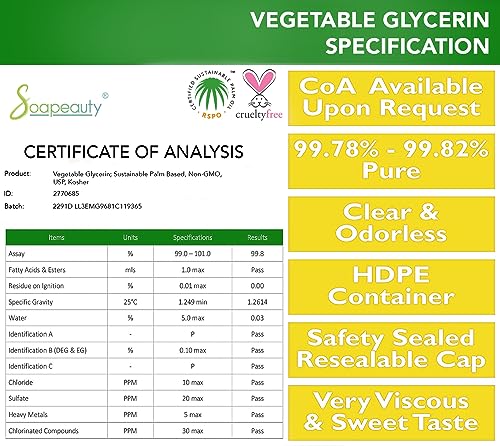 Soapeauty Organic Vegetable Glycerin USP - 32oz (Non-GMO, Natural)