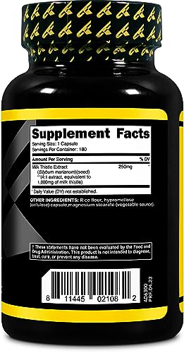 Primaforce Milk Thistle 180 Caps: 1000mg Equivalent Liver Support Supplement - Gluten-Free & Non-GMO