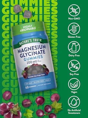 Nature's Truth Magnesium Glycinate 200mg - 60 Gummies for Stress Relief & Sleep Support