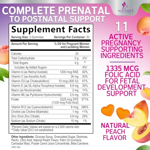 Folic Acid Gummies for Women - Extra Strength Prenatal Multivitamin with EPA & DHA (60 Gummies)