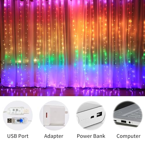 Labymos 10 X 9FT 280LEDs Rainbow Curtain String Lights - 8 Modes Remote Control Copper Wire Waterfall Fairy Lights for Wedding, Party, and Home Decor