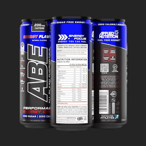 Applied Nutrition ABE Pre Workout Cans - All Black Everything Energy Drink, Sugar-Free Carbonated Beverage