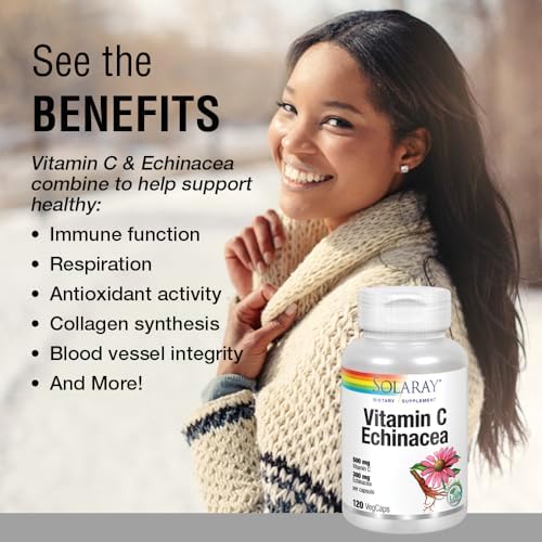 Solaray Vitamin C, Echinacea & Rose Hips - Immune Support (120 Caps)