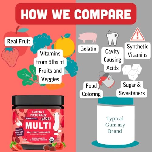 Whole Fruit Gummy Vitamins for Kids - No Added Sugar, Vegan, Plant-Based Multivitamin, 60 Bites, Strawberry