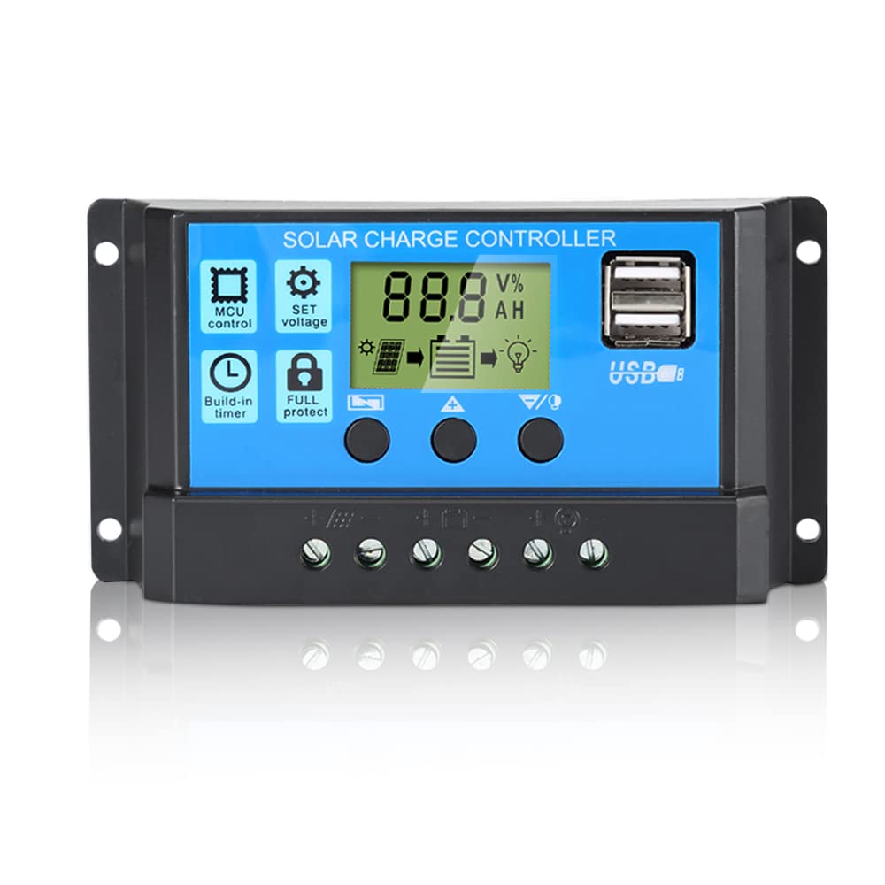 30A Solar Charge Controller with USB Ports for 12V/24V Batteries