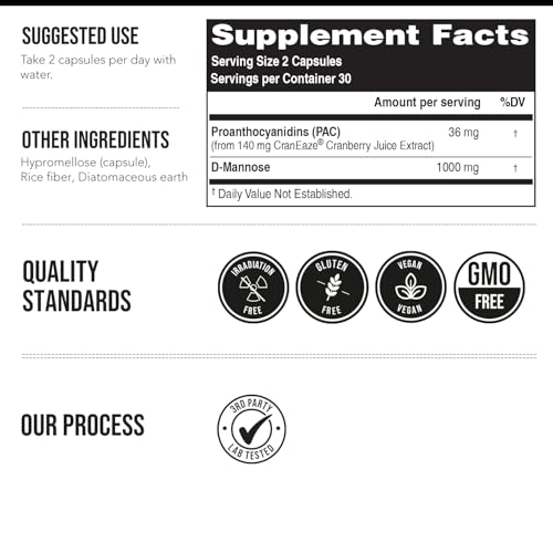 CranEaze® Cranberry Juice Extract Plus D-Mannose – Supports Urinary Tract Health – 60 Capsules