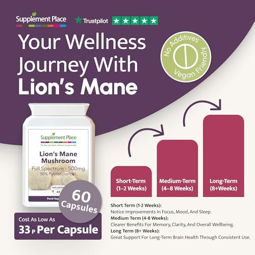 Organic Lion's Mane Mushroom Capsules 500mg - Natural Brain & Immune Support Supplement