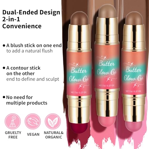 Bronzer Dual-Ended Blush and Bronzer Stick | 2-in-1 Creamy Face Makeup for Natural Radiant Glow (Sunkissed Rose)