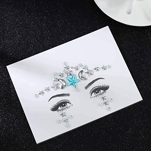KASTWAVE Crystal Star Face Glitter Stickers - Festival Mermaid Body Jewels for Rave Parties