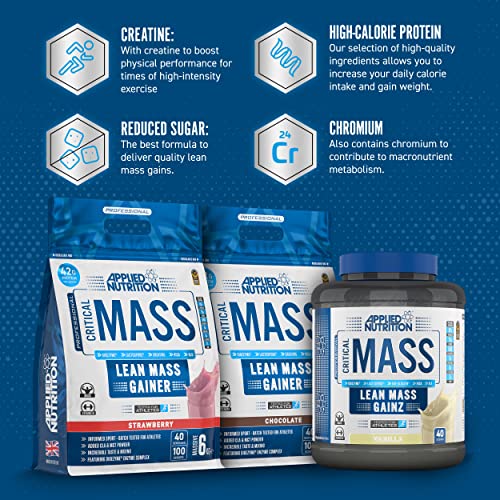 Applied Nutrition Critical Mass Professional Weight Gainer Protein Powder - High Calorie Lean Mass Builder, Chocolate Flavor