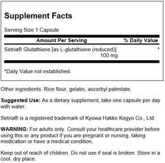 Swanson Premium Brand Amino Acid L-Glutathione 100 Milligrams 100 Capsules