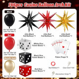 Casino Balloon Arch Kit with Red Black & Gold Balloons, Dice Boxes, Poker Cards - Casino Night Party Decor