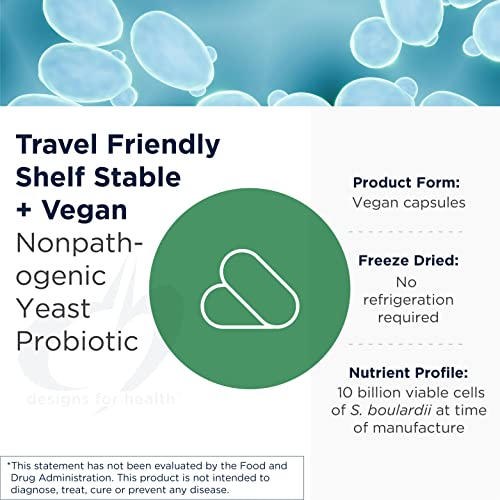 Designs for Health FloraMyces 500mg Saccharomyces Boulardii Probiotic - 60 Capsules for Gut Health & Immune Support