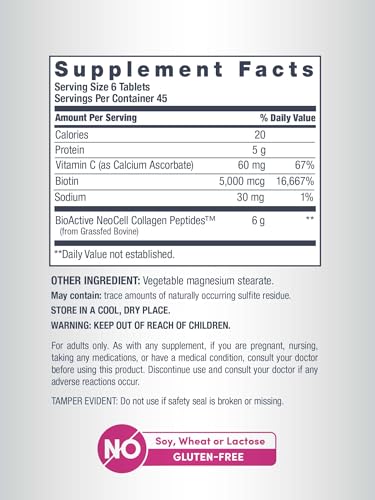 NeoCell Super Collagen Peptides, Vitamin C & Biotin - 270 Tablets (Hair, Skin, Nail Support)