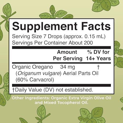Oregano Oil Drops - 6 Month Supply | USDA Organic Oil of Oregano for Immune & Digestive Health | 1 Fl Oz
