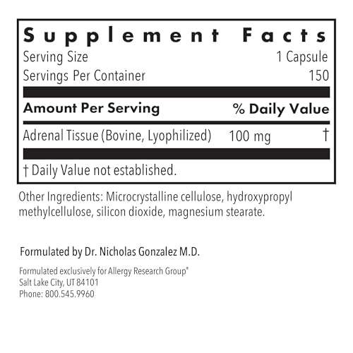 Allergy Research Group Adrenal Natural Glandular - 150 Vegicaps - Adrenal Support Supplement