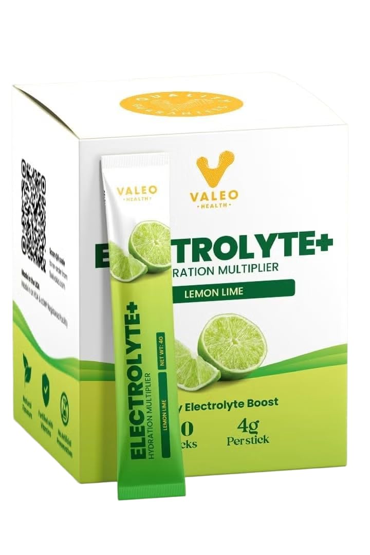 Valeo Hydration Electrolyte+ Lemon & Lime Stick Pack, 20 Sticks – Electrolyte Drink Mix for Hydration & Energy Boost