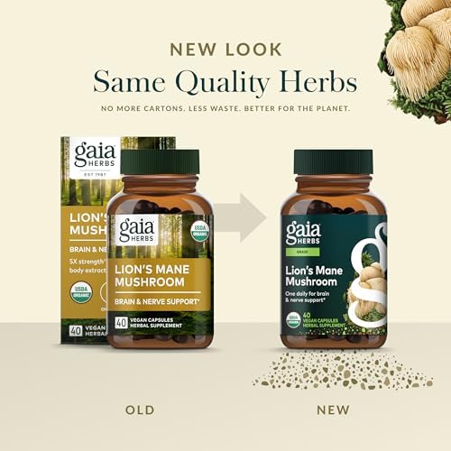 Gaia Herbs Lions Mane Mushroom Supplement (40 Capsules)