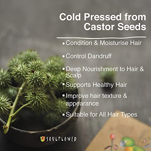 SOULFLOWER Rosemary Castor Oil for Hair Growth & Hairfall Control - 100% Pure, Vegan, 6.77 Fl Oz