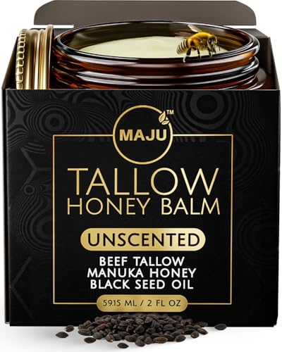 MAJU Beef Tallow Manuka Honey Balm - Unscented Skin Moisturizer with Black Seed Oil