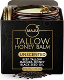 MAJU Beef Tallow Manuka Honey Balm - Unscented Skin Moisturizer with Black Seed Oil