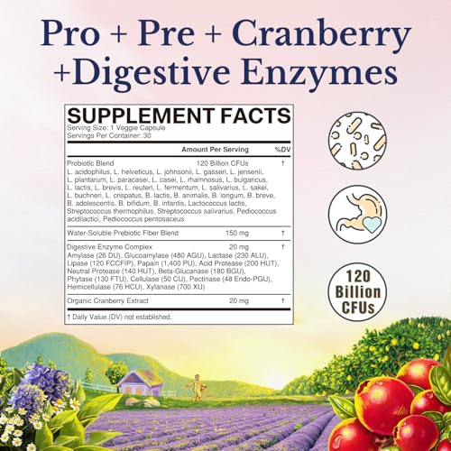 Vitalitown Women's Probiotics 120 Billion CFU - 30 Strains with Prebiotics, Enzymes & Cranberry - 30 Veg Caps