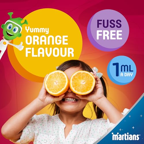 Martians Daily Multivitamin Drops 50ml - 9 Essential Vitamins with Orange Flavor - Supports Overall Health & Wellbeing