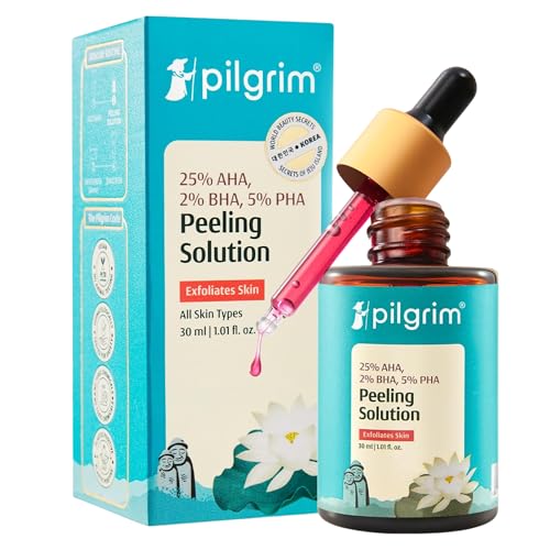 Pilgrim 25% AHA + 2% BHA + 5% PHA Peeling Solution - 30ml | Exfoliating Face Peel for Glowing Skin & Pore Cleansing