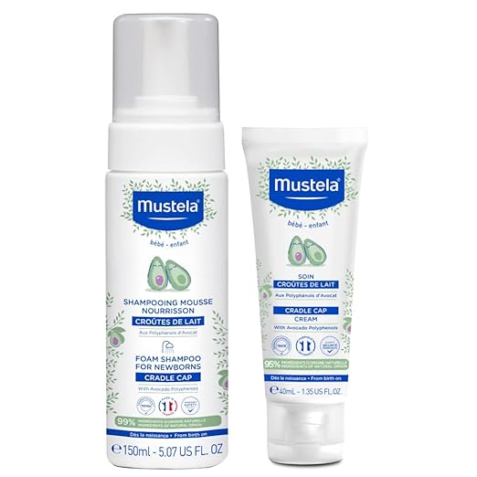 Mustela Cradle Cap Foaming Shampoo (5.2 fl oz) - Fragrance-Free Relief for Seborrheic Dermatitis