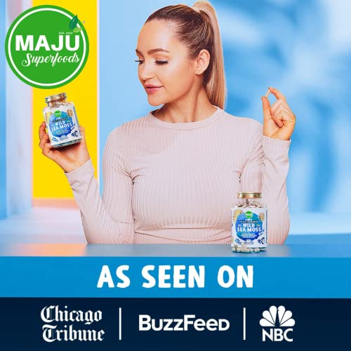 MAJU Wild Irish Sea Moss Capsules 4-in-1 with Bladderwrack & Burdock Root - Organic Seamoss Pills for Immune & Digestive Support