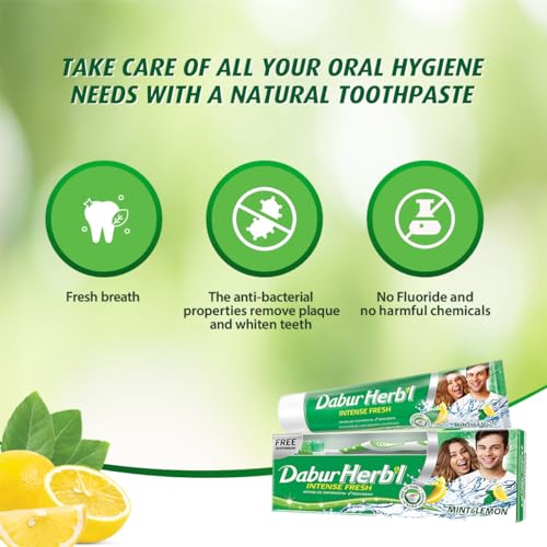 Dabur Herbal Intense Fresh Gel Toothpaste with Mint & Lemon (150g + Toothbrush)