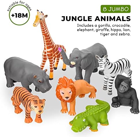 8 Jumbo Jungle Animal Figures - Educational Toys for Toddlers
