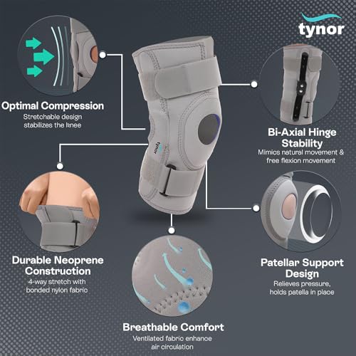 Tynor Neoprene Hinged Knee Support Brace - Large (19.6-22 inches)
