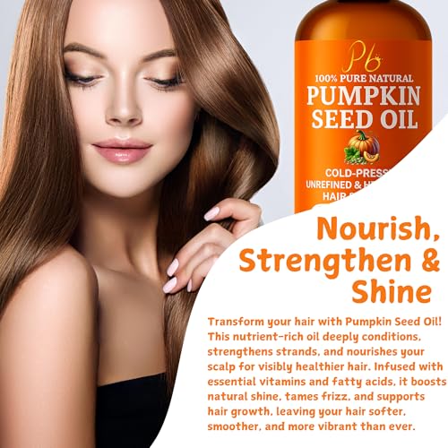 Pumpkin Seed Oil – Cold-Pressed & 100% Pure, Unrefined, Pumpkin Oil for Hair Growth, Dry Skin & Face – Natural Anti-Aging Moisturizer & Hair Oil for Dry, Damaged Hair – Glass Bottle, 4 fl oz