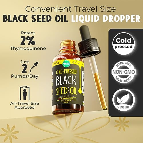 Maju Superfoods Black Seed Oil - 3x Thymoquinone Cold-Pressed Turkish Nigella Sativa Oil Travel Size 2 oz