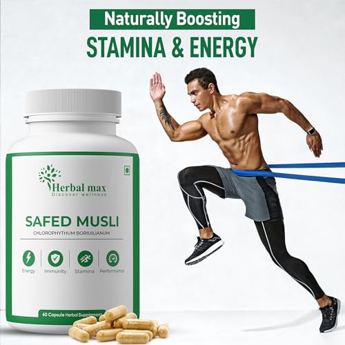 Herbal Max Safed Musli Capsules - Boost Energy, Stamina & Immunity Naturally, 800mg 60 Caps