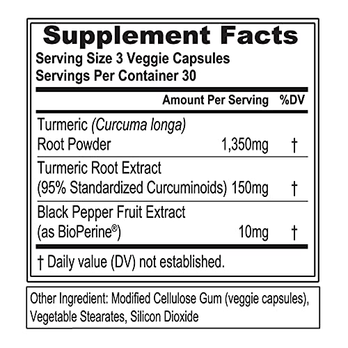 Evlution Nutrition Turmeric 1500 - 90 Veggie Capsules for Joint & Immune Support with High-Potency Curcumin