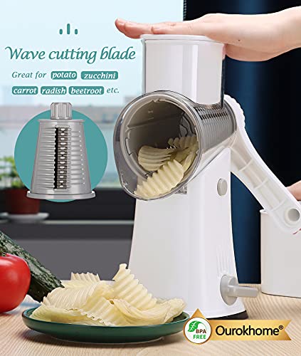 Ourokhome 5-in-1 Rotary Cheese Grater & Mandolin Food Slicer (White)