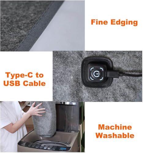 USB Heated Blanket Double Size - 5 Heat Levels & Auto-Off Timer (Grey)