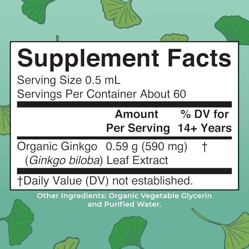 MaryRuth's Ginkgo Leaf Liquid Drops - USDA Organic Nootropic Supplement for Brain & Circulatory Health (60 Servings)