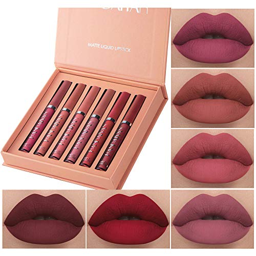 6Pcs Matte Liquid Lipstick Makeup Set Long Lasting Non-Stick Cup Waterproof Lip Gloss Set A