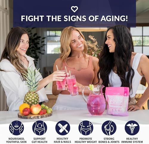 SkinnyFit Super Youth Tropical Punch Multi-Collagen Peptides + Probiotics, Baobab Fiber, Apple Cider Vinegar, Hyaluronic Acid, & Vitamin C, Skin, Hair, Joint & Metabolism Support, 30 Servings