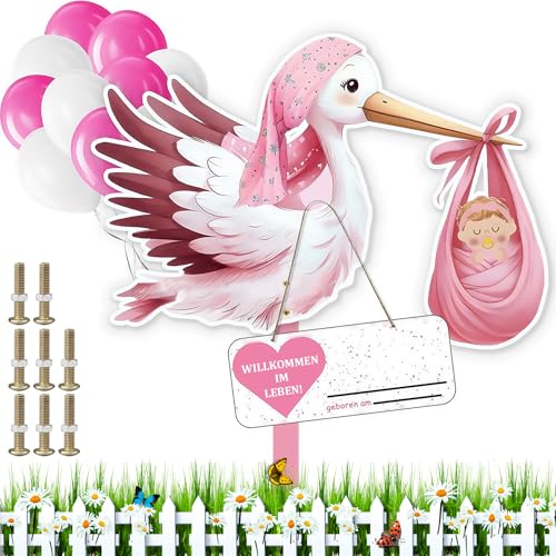 Outdoor Wooden Rattling Stork Set for Birth Announcement & Baby Showers